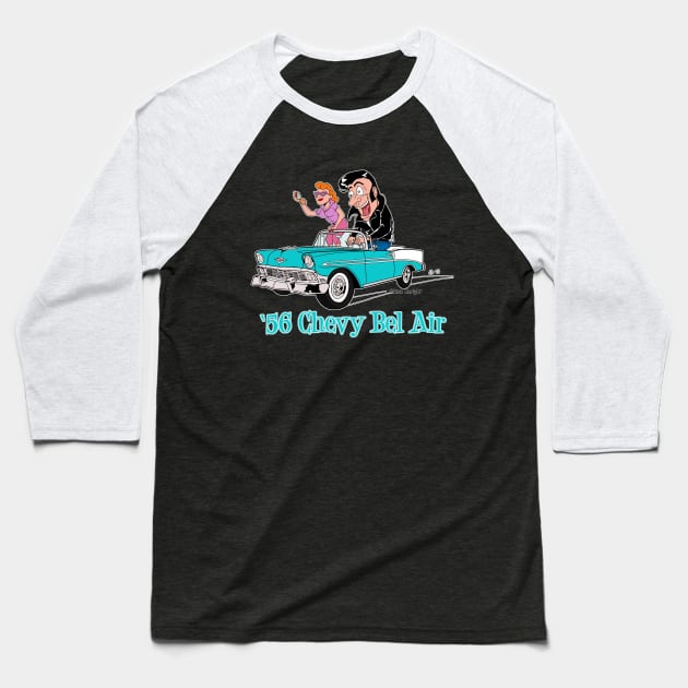 1956 Chevy Bel Air Cartoon Baseball T-Shirt by AceToons